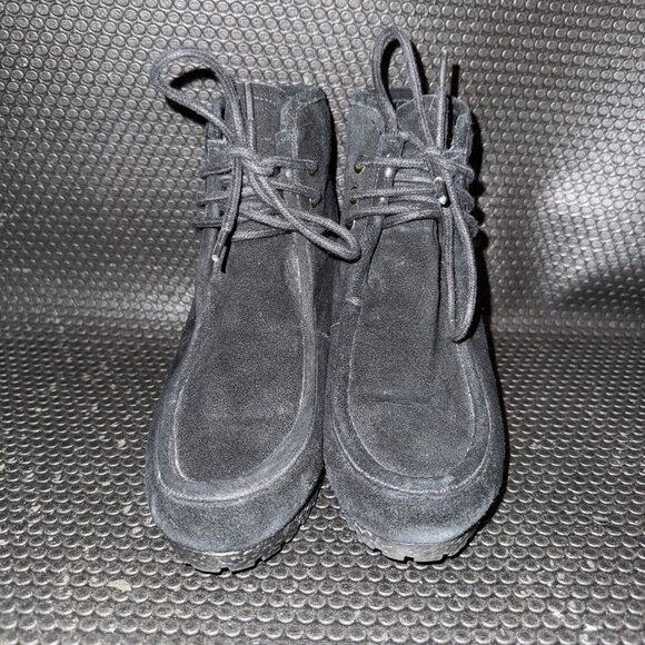 Michael Kors Black Suede Wedge Booties Gold Accent Comfort Shoe Womens Size 6.5M - Picture 2 of 9